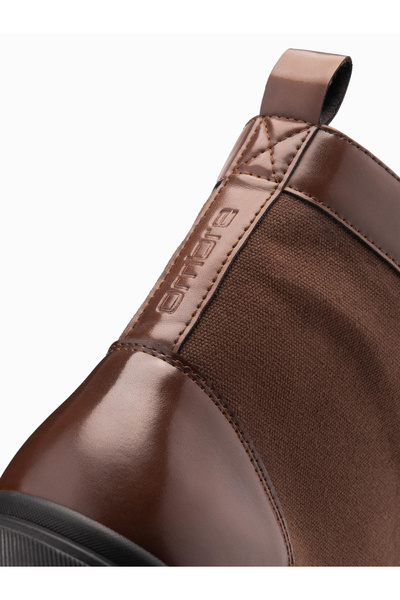 OMBRE Pánské traperské boty s vysokým svrškem z kombinovaných materiálů - tmavě hnědé V2 OM-FOBO-0174 42