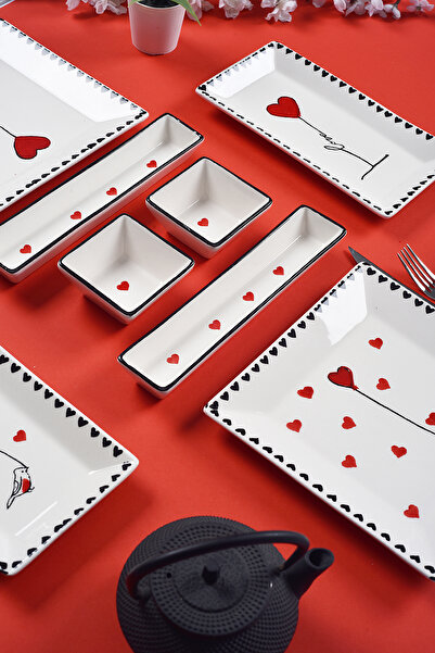 Piatti Naturali 10 Parça 2 Kişilik Özel Aşk Tasarım El Yapımı Kahvaltı Takımı Atıştırmalık Kahvaltılık