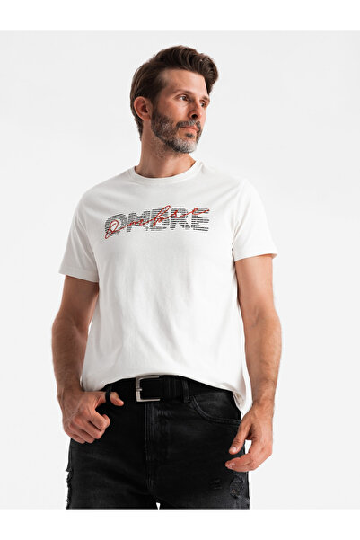 OMBRE Men's cotton t-shirt with double printed logo - white V1 OM-TSPT-0211 XL