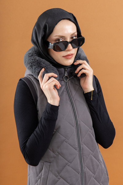 TUĞBA ERGÜL Καπιτονέ γιλέκο Anthracite - Μοντέλο 129