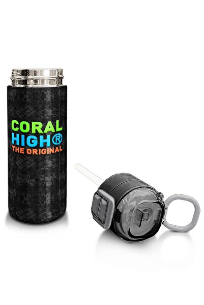 Coral High Kids Black Drone Patterned Steel Thermos with Straw and Direct Drinking 500 ml 31891