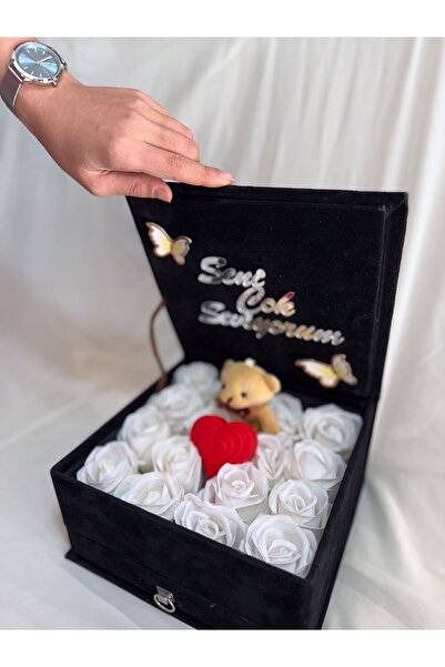Destina Tasarım Sevgiliye Hediye Kadife Çekmeceli kutuda Kadife Güller ve Çik...