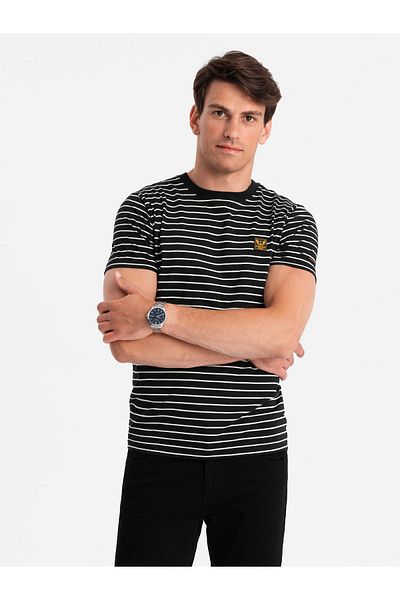 OMBRE Men's striped t-shirt with patch by Ombre Design - black and white V2 OM-TSCT-0183 M