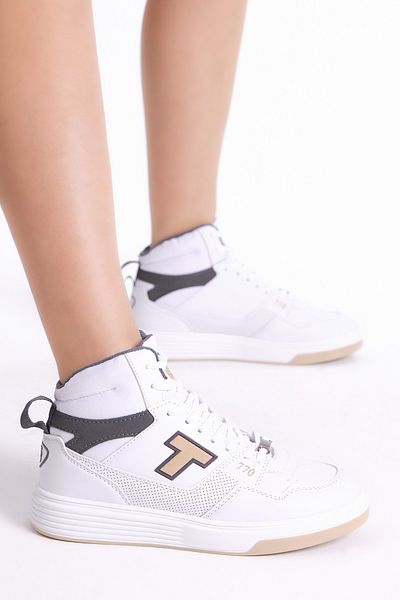 PowerSpeed Unisex White Beige Comfortable Fit Poly Sole Lace up Long Ankle Sneakers