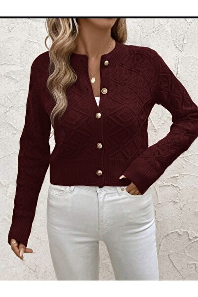 DRESSY CL Openwork Diamond Pattern Buttoned Intermediate Cardigan