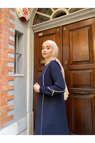 JALİA Ecru Piping Detailed Handle Elastic Comfortable Fit Thin Woven Zippered Ferace