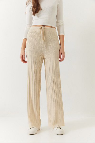 Bianco Lucci Women's Elastic Waist Ribbed Palazzo Trousers 20223118