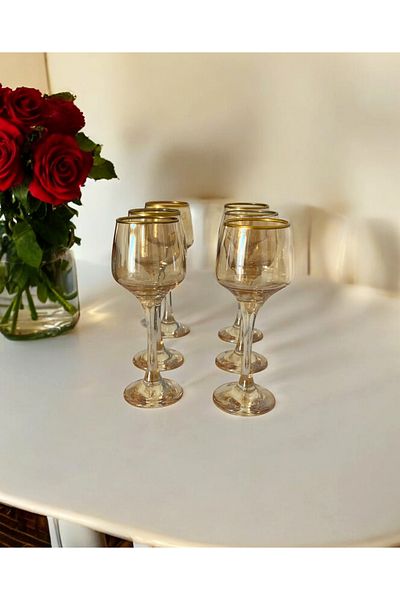 gkzglass home dekor Lal Hand Decorated 6-Piece Coffee Water Glass Set Set Dowry Gift Set