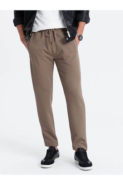 OMBRE Men's carrot cut sweatpants - brown V2 OM-PASK-0166 L