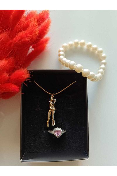 Kudi Lovers Necklace Hugs with Pearls Bracelet Gift Hearty Relationship Ring