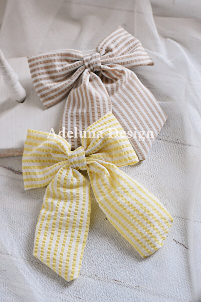 Tasarım مشبك القوس مخطط باللونين الأصفر والبيج