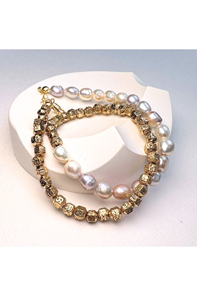 L´Atelier des Perles PerleTrois Necklace Doğal Lav Taşlı Barok İncili Kolye