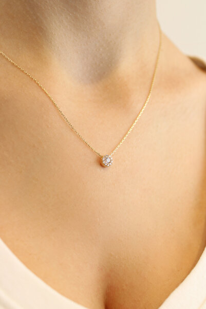 Net Kuyumculuk 14 Ayar Altın Yuvarlak Taş Kesim Kolye