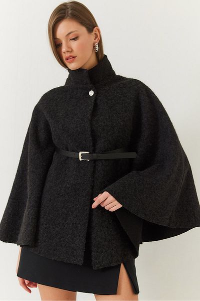 Bianco Lucci Дамско кашмирено яке с яка и копчета с колан 60261367