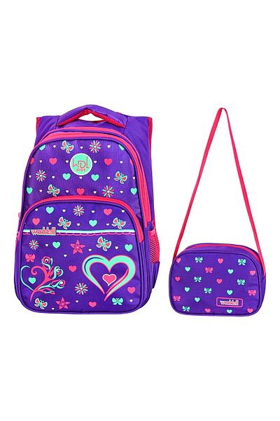 Linea Waddell 3 Compartment Primary School Bag and Lunch Box Heart Purple 3025
