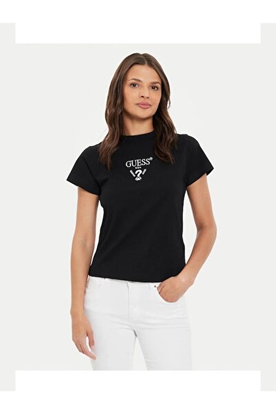 Guess Jeans Tricou imprimat negru pentru femei Guess jeans Tricouri Jet Black