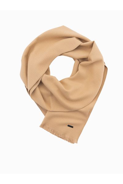 OMBRE Einfarbiger Herrenschal mit Quasten - hellbraun V4 OM-ACSF-0116