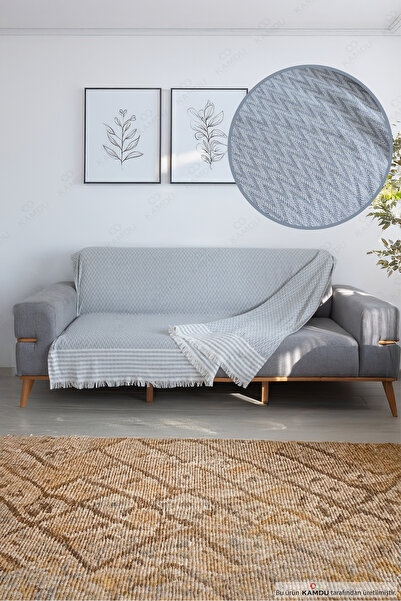 Kamdu 170x210 cm Zikzak Desen ( Bordürlü ) Koltuk Örtüsü, Pamuk Koltuk Örtüsü, Lüks Koltuk Örtüsü