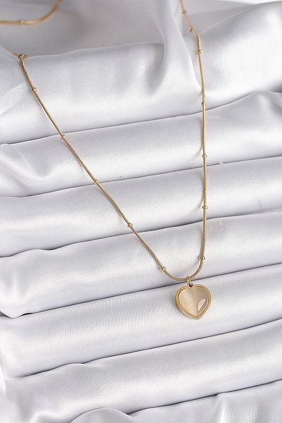 Skygo Gold Colored 316L Heart Model Women's Necklace with Cat Eye Detail - Tj-Bko9549