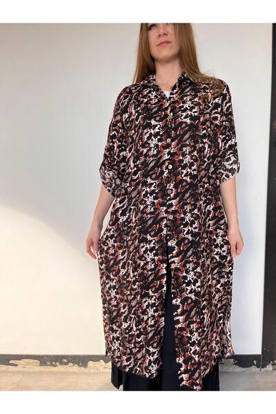 AGORATEKSTİL Γυναικείο φόρεμα πουκάμισο με μοτίβο βισκόζης Oversize