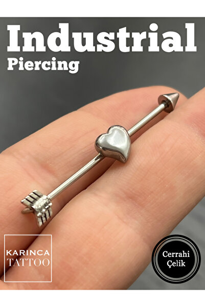 Karınca Piercing Gümüş Rengi Kalp Ok Motifi Industrial Endüstriyel Köprü Pier...