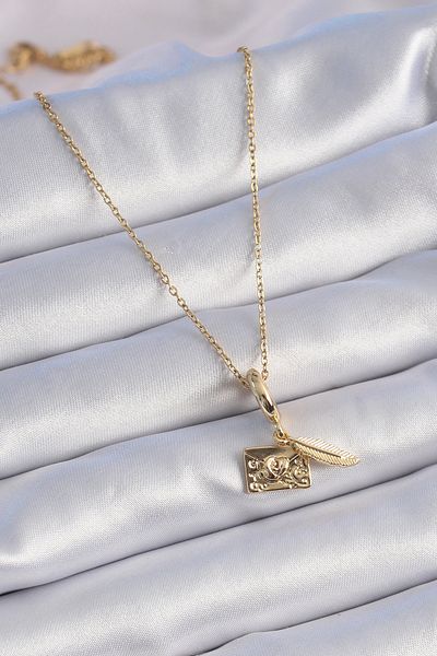 Skygo Gold Colored 316L Heart Detailed Letter Figure Women's Necklace - Tj-Bko9314