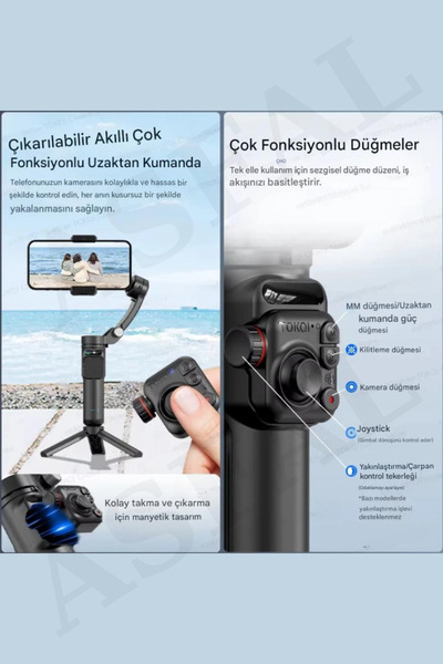 Asfal Akıllı Tripod Hareketli Gimbal Kumandalı Çok Amaçlı Video Selfie Telefon Tutucu