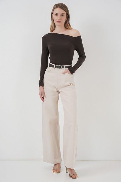 Bigdart 937 Boat Neck Sandy Blouse - Brown