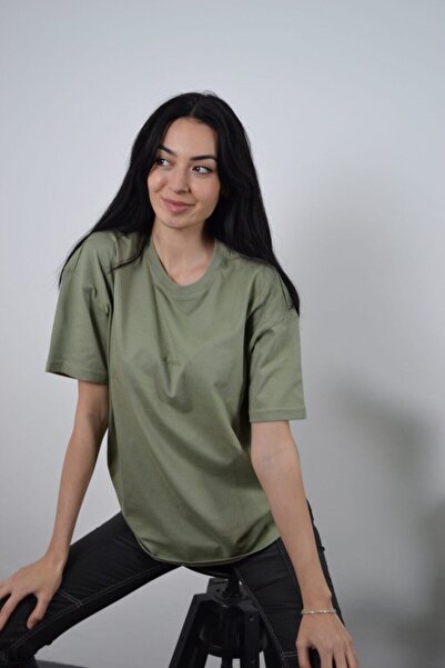 CC STORE Μπλουζάκι Unisex Khaki Basic Oversize με κέντημα στο μπροστινό μέρος