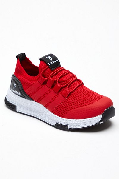 PowerSpeed Children's Unisex Red Comfortable Fit Striped Lace-Up Sports Shoes