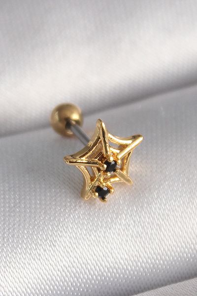 Skygo 316L Steel Gold Color Black Zircon Stone Detail Spider Web Model Tragus Piercing - Tj-Pr1292