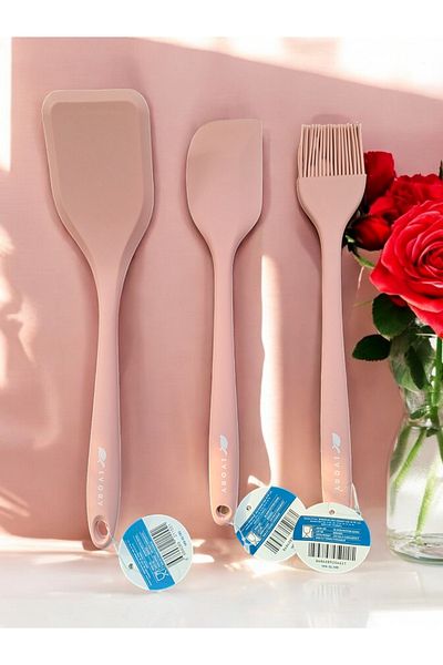 IVORY Silicone Spatula Set with Inflamable Non-Standing Egg Brush