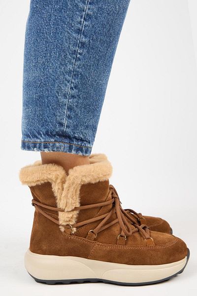 Manijero (Solon) Women's Genuine Leather Lace-Up Tan Boots with Fur Inside