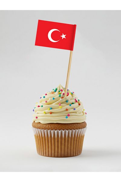 AYKUT OFSET 50 Turkish Flag Toothpicks, Cake, Cup Cake, Hamburger Toothpicks 15 cm