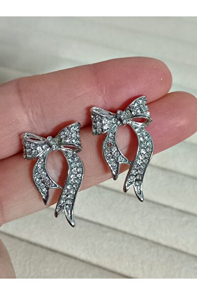 mos&more Gümüş Taşlı Fiyonk Tasarım Kadın Küpe