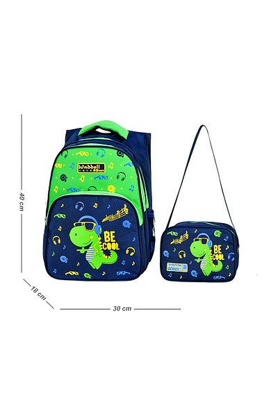 Linea Școala primară și cutie de prânz pentru dinozauri Waddell cu 3 compartimente - bleumarin/verde 3006