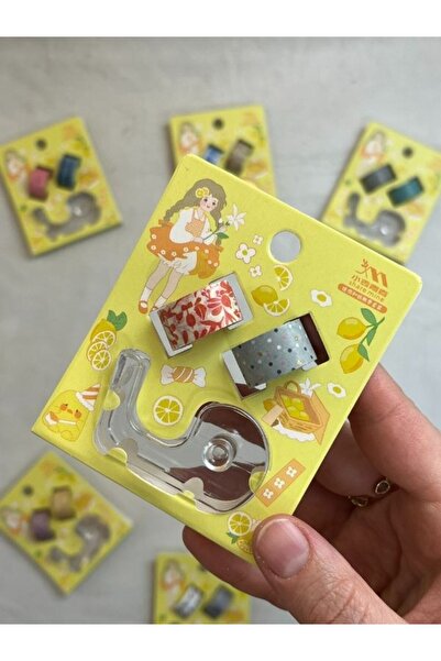 Kağıt Gemi Dükkan 2 Adet Sarı Washi Bant (3m*2)+Kesim Aparatlı Mini Set /Wash...