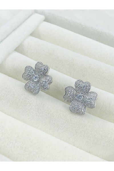 DS DİAMONDSHOP Clover Zircon Stone Earrings New Season Bykp- 202502404