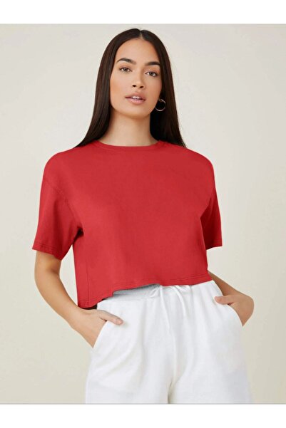 CC STORE Γυναικείο μπλουζάκι Oversize Crop χωρίς στάμπα
