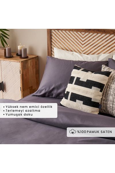 Bella Maison Σετ παπλωματοθήκη διπλής βάσης από 100% βαμβακερό σατέν Supreme Basic Anthracite (200x220 cm)