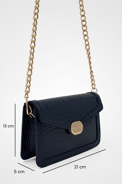 Yuka Atelier Geantă de umăr și crossbody din piele artificială cu detaliu curea cu lanț Noir