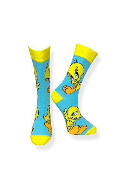 Mevo Tekli Unisex Anime Desenli Mavi Renkli Esnek Nem Alabilen Pamuklu Çorap