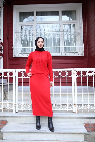Kokosh moda New Season Women's Turtleneck Long Sleeve Blouse and Skirt Double Knitwear Set