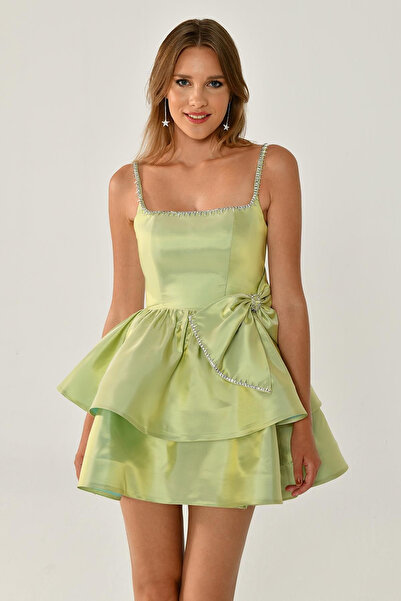 ALFABETA Women's Mini Size Patterned Rope Strap Chiffon Fabric Water Green Ev...