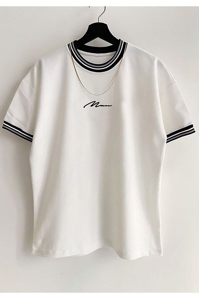 CC STORE Men's New Season Oversize Man Handwritten Molded Collar Detailed Summer T-shirt