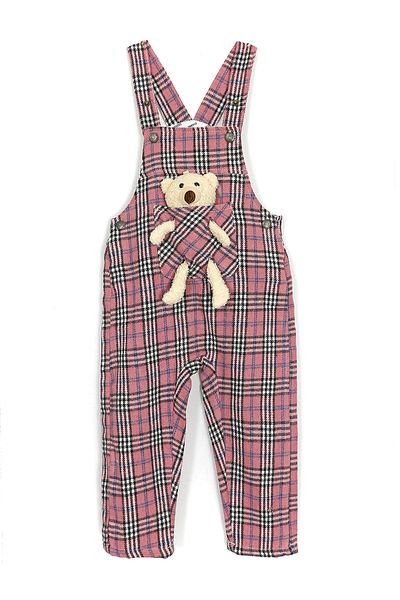 DobaKids Pink Stamped Salopet - for Baby Girl and Child, with Teddy Bear Accessories