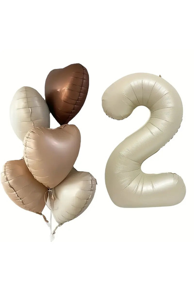 ATAKENT PARTİ 2 Years Old Retro Beige - Latte Heart Retro Birthday Age Balloo...