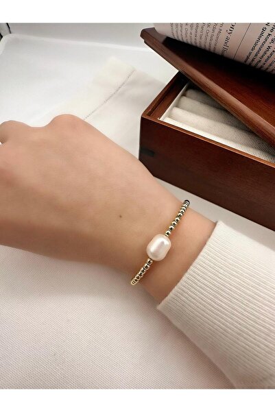 Jerie Gold Topçuk Detay İri Barok İnci 14k Bileklik