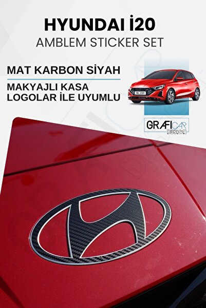 GRAFİCAR Hyundai i20 Amblem Kaplama Sticker Set - MAT KARBON SİYAH