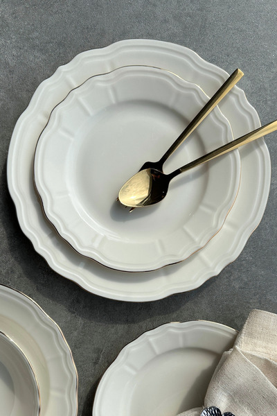porselenden Elegance Perla Gold Krem 24 Parça 6 Kişilik Premium Porselen Yemek Takımı ( Altın Detay )